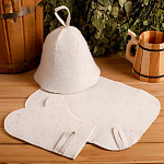 Набор для бани - шапка, коврик, рукавица светлый (2593228)